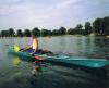 Mit dem Testboot und gebrochenem Steuerblock auf dem Beetzsee in Brandenburg.