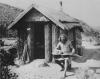 Bill Pester at this palm log cabin in Palm Canyon, California, 1917. With his "lebensreform" philosophy, nudism and raw foods diet, he was one of the many German immigrants, who "invented" the hippie lifestyle more than half a century before the 1960s. He left Germany to avoid military service in 1906 at age 19, for a new life in America. (Photo Courtesy of Collection Palm Springs Desert Museum, Palm Springs, California)