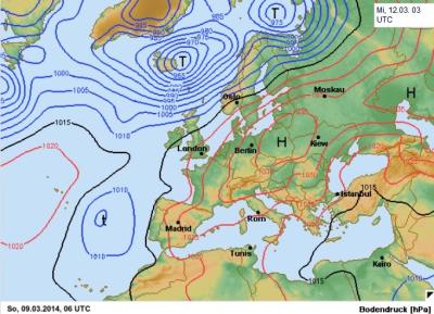 ausgeprägtes Hochdruckgebiet im Alpenraum