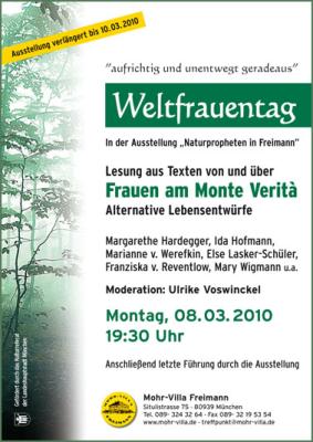 Plakat Weltfrauentag 2010 - Lesung - Frauen am Monte Verita
