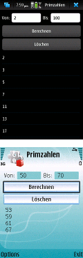 Screenshots von Qt-Programm auf N900 (oben) und S60 (unten)
