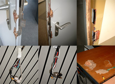 Die Türen wurden mit Brecheisen aufgestemmt. An den Decken der Säle erinnern nur noch die Tragegestelle an die Beamer. Die Türen wurden mit Brecheisen aufgestemmt. An den Decken der Säle erinnern nur noch die Tragegestelle an die Beamer.