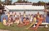 Weeki Wachee, Florida. Lovely Mermaids pause in their busy schedule to pose of the Million Dollar Unterwater Theatre. These Mermaids perform daily in the beautiful waters of Florida's Underwater Grand Canyon, located on U.S. 19 at Fla.  50. 
<br />
Florida Natural Color Inc. , Miami. 
<br />
Photo by Sparky Schumacher. 