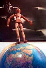 collage with wallpaper, globe and dancer collage with wallpaper, globe and dancer