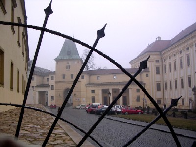 in front of the archiepiescopal chateau