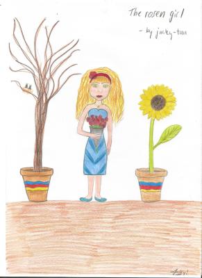 eigene Zeichnung, Blumen, Mädchen