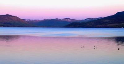 Francois Lake im surreal wirkenden Abendlicht Francois Lake im surreal wirkenden Abendlicht