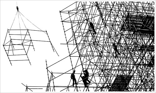 Gerüst mit Arbeitern am Leipziger Platz