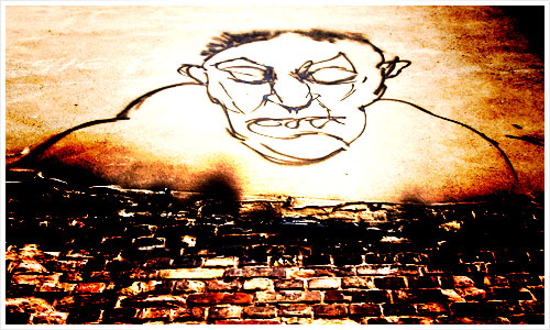 Ein Grafitti auf einer Brandmauer